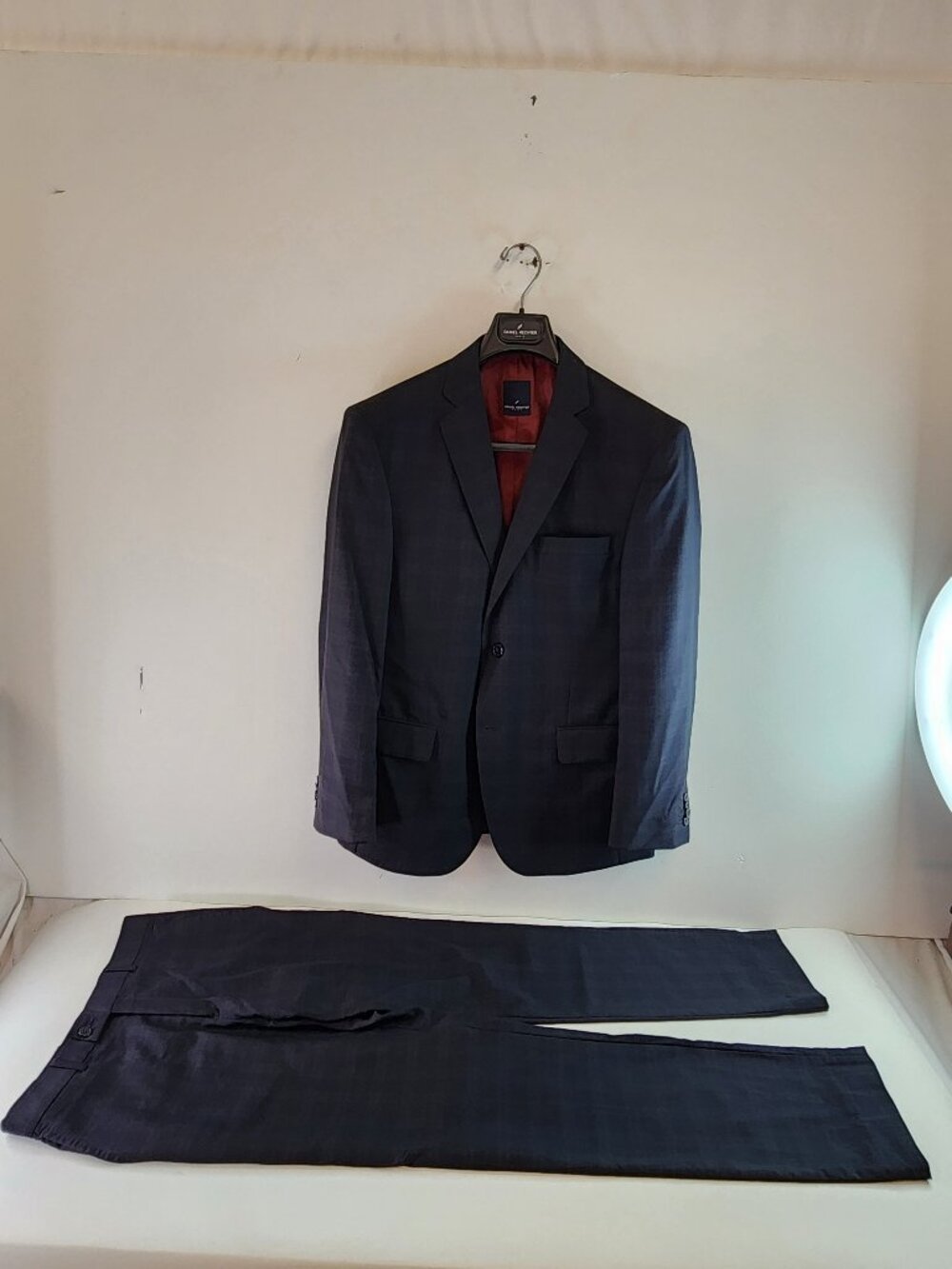 Daniel Hechter Single Brestead Charcoal Men's Suit Plaid / Check Pattern 38S 32W